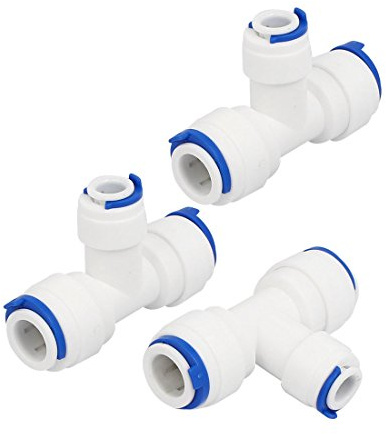 uxcell 3/8-inch x 3/8-inch x 1/4-inch T Shaped 3 Way Tube Quick Push in Connector 3pcs for RO Water System