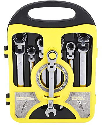 Combination Spanner Set, 7Pcs Flexible Head Multi-Functional Ratchet Combination Spanner Wrench 8-19mm Repair Tools Set with Carry Case