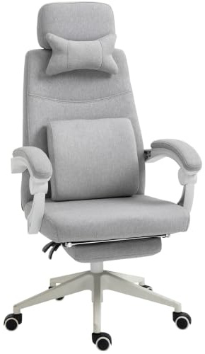 Vinsetto Bürostuhl mit Kopfkissen Lendenkissen Grau 62 x 68 x 117-127 cm | Ergonomischer Schreibtischstuhl, Höhenverstellbar, Gamingstuhl mit Fußstütze, Hoher Rückenlehne
