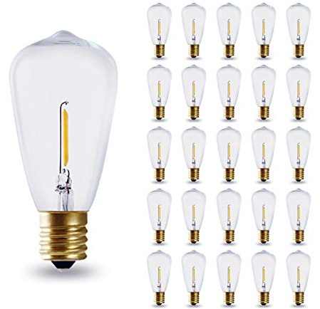 ST38 String Light Replacement Bulbs 1W E17 Intermediate Base LED Filament Bulb Shatterproof & Waterproof Clear Glass- Warm White 2700K - Ideal for Outdoor String Lights in Yard, Garden, Patio,25 Pack