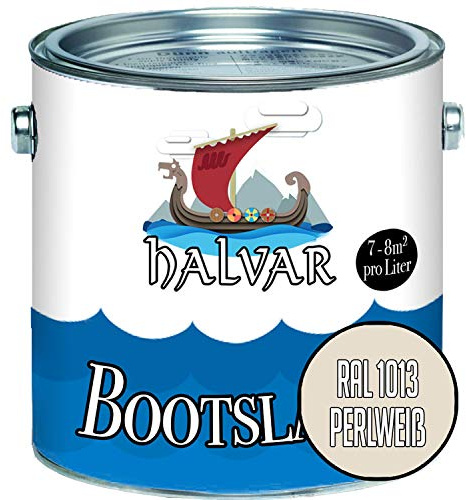Halvar Bootslack Gelb RAL 1000-1037 Yachtlack SEIDENMATT Bootsfarbe PU-verstärkt für Holz & Metall verstärkt extrem belastbar hochelastisch Schiffslackierung (1 L, RAL 1013 Perlweiß)