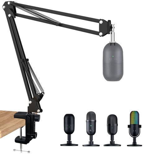 SUNMON Microphone Boom Arm for Razer Seiren Series, Adjustable Metal Suspension Stand with 3/8 to 5/8 Adapter & Desk Clamp, for Studio & Gaming (Max Load 1.4kg)