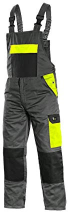 CANIS CXS Phoenix Cronos Arbeitslatzhose Professionelle Latzhose Herren Schutz für Monteur Gärtner Damen Hose für Mechaniker mit Klettverschlusstaschen Cargotaschen; grau mit gelb (56)