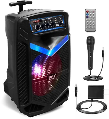 Portable Bluetooth PA Speaker System – 400W Rechargeable Outdoor Bluetooth Speaker with 20 cm Subwoofer, 2.5 cm Tweeter, Recording, Mic Input, Party Lights, USB/SD, and Radio