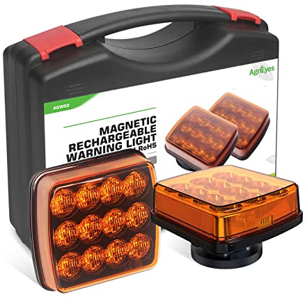 Agrieyes 2Pcs Rechargeable Flashing Lights for Vehicles, Super Magnetic Strobe Hazard Lights, Wireless Portable Amber Led Warning Beacon Emergency Light for Trucks Bus Tractor Oversize Trailer