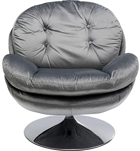 Kare Design Drehsessel Cosy, Grau, Sessel, Polstersessel, Samtoptik, Stahl Fuß, 360 Grad drehbar, Retro Look, 84x81x83 cm (H/B/T)