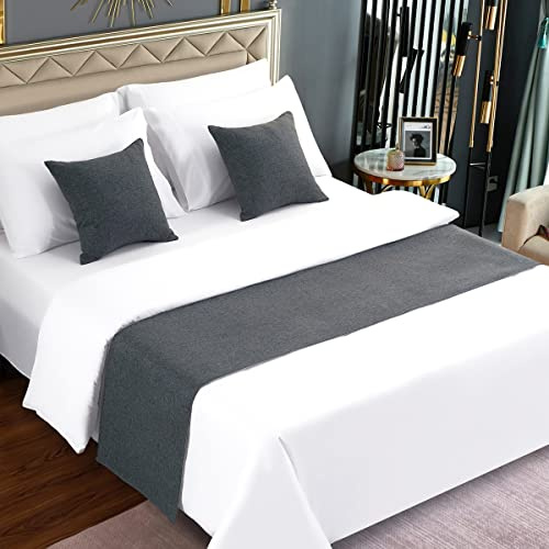 AMBERIS Camino De Cama Gris Oscuro, Imitación de Lino Bufanda De Cama Moderna De Suave Que No Se Decolora (Las Fundas de cojín se Venden por Separado)