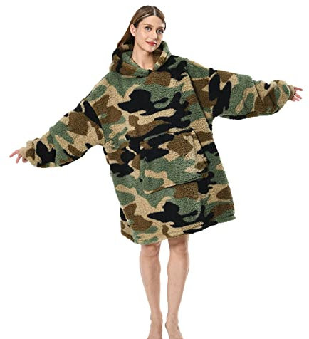 Seogva Oversized Sherpa Hoodie, Wearable Hoodie Sweatshirt Blanket, Super Soft Warm Comfortable Blanket Hoodie, One Size Fits All, Men, Women, Girls, Boys, Friends Camouflage