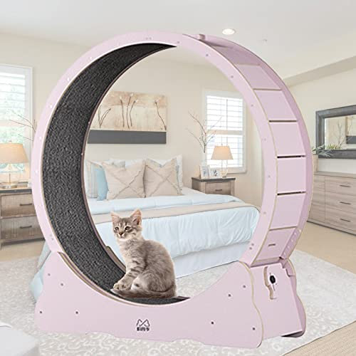 BLANKX katzenlaufrad Hölzernes Katzenübungs-Riesenrad, Haustierfreundliches Katzenlaufband mit Austauschbarer Laufbahn, Indoor-Katzenlaufrad mit Schloss Leise Riemenscheiben,XL-Pink