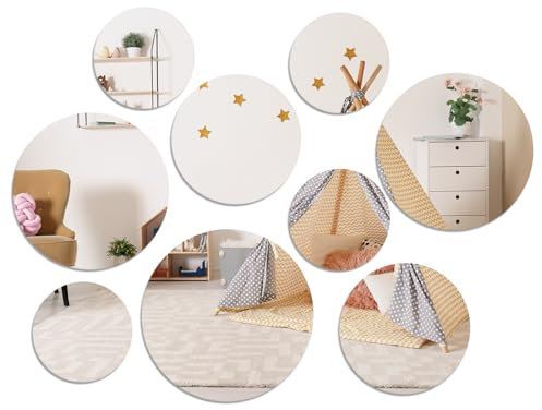 9 Pieces Self Adhesive Mirror Wall Stickers - 1.5MM Thick Acrylic Tiles, 3D Removable Round Mirrors for Home Decor DIY Craft - 10/15/18/20cm