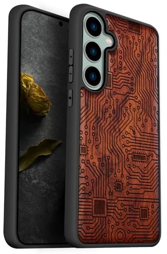 Carveit Wood Case for Galaxy S23 FE Case 2023 [Natural Wood & Black Soft TPU] Shockproof Protective Cover Unique Wooden Case Compatible with S23 FE Case (Motherboard-Red Wood)