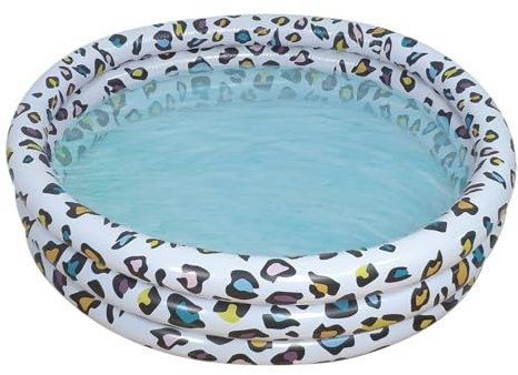 CKB LTD Kids Inflatable Leopard Print Paddling Pool for Toddler Children Circular 110cm Width, 27cm Height, Ages 2+