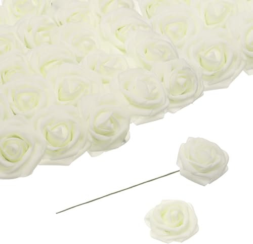 QUARKZMAN 25 Stück Schaumrosen Künstliche Blumen, Gefälschte Rosen mit Stielen Schaum Real Touch Faux Rosen für Hochzeit Party Büro Duschen Hausdekoration, Beige
