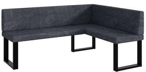 MEBLINI Eckbank für Esszimmer - Küchenbank - Essecke - Sitzecke Küche - Peter - U-Beine 128x168x87cm Rechts - Dunkelgrau Samt
