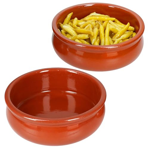MamboCat 2er Set Berlin Cazuela Schale bauchig Tonware I Ø 15,7 cm I Größe M I mediterrane Tapas-Schüssel I Jedes Teil EIN Unikat I für Mittelalter & Wikinger Markt