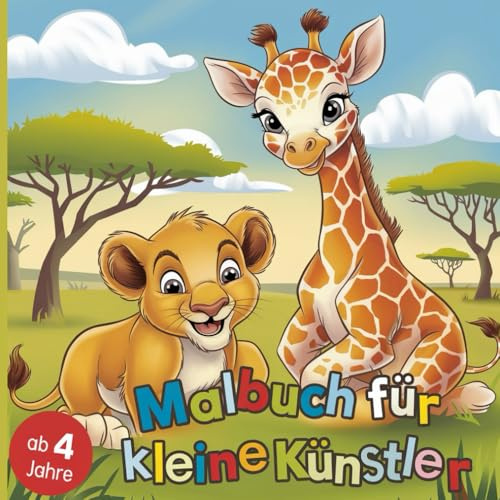 Ausmalbuch für kleine Künstler ab 4 Jahren mit 50 Tierbabymotiven aus Afrika