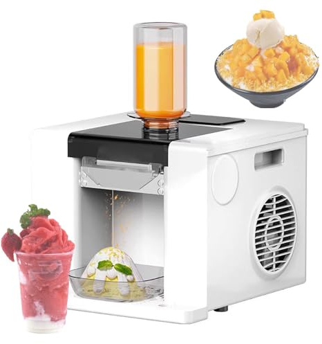 YXYLJOZ Máquina automática de Hielo raspado 280W Máquina de Conos de Nieve 60Kg / día Máquina de Hielo en Copos de Nieve Enfriamiento por Aire Limpieza automática (White)