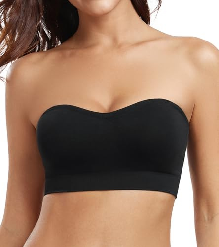 DotVol Women's Wirefree Padded Bandeau Strapless Bra Plus Size(Black,XXL)