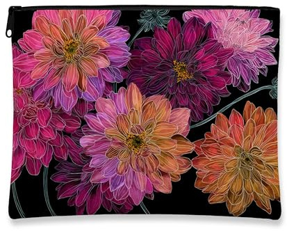 Trousse de voyage colorée à motif floral dahlia, petite pochette à fermeture éclair portable pour femme, organisateur de soins de la peau, cadeau de festival, trousse de maquillage pour le printemps