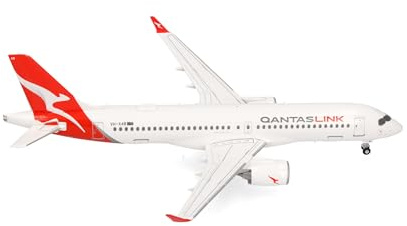Herpa modellflygplan QantasLink Airbus A220‑300, miniatyr i skala 1:200, samlarobjekt, flygplansmodell utan stativ, metall