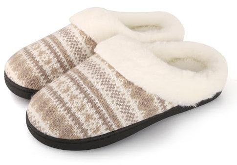 MIEHUIAI Zapatillas de Estar por Casa Mujer Invierno Pantuflas Peluche Cálido Espuma de Memoria Confort Pantuflas Antideslizante Interior Exterior(40/41 EU,Marrón)