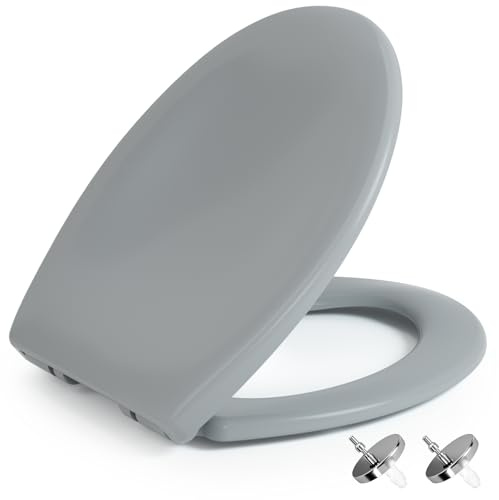 NeoArt Premium Soft Close Toilet Seat – Durable, Environmentally Friendly & Fade-Resistant with Quick Release Design for Easy Clean, Universal Fit with Top and Bottom Fittings, O-Shape (3 - Gray)