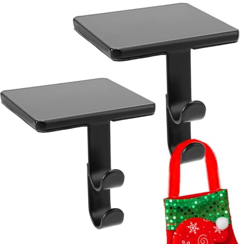 Fukaisu 4stk Weihnachtsstrumpfhaken, Metall Premium Kaminstrumpfhalter Praktisches Zubehör für Weihnachtsfeierhaken für Kamin Theke Regal (Schwarz)