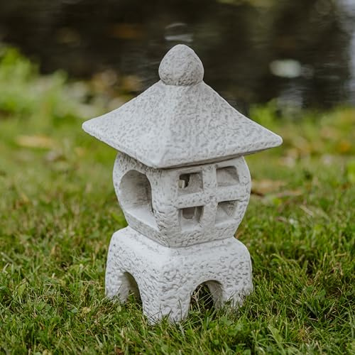 gartendekoparadies.de Lanterne japonaise en pierre Oki-Gata pour jardin, 35 cm de hauteur, en béton blanc, gris, résistante au gel