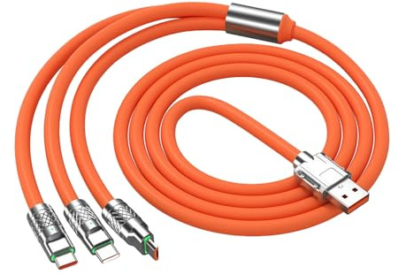 Huairdum 120W 3 i 1 Multiladdningskabel, 3,94 Fot Universell Laddningssladd, Synkroniseringskabel med Snabbladdning, Slitstark och Sliten Design, Idealisk för IOS och Typ C-enheter