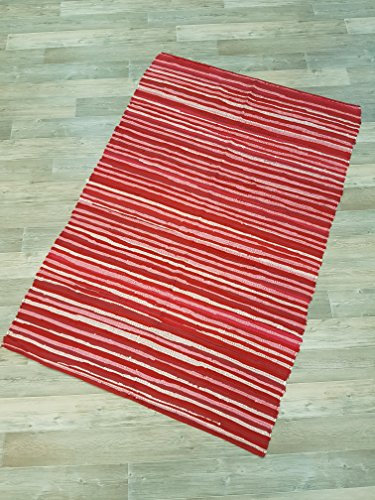 Kottig Fleckerlteppich Handweb Fleckerl Teppich Salzburg 120x180 rot 100% Baumwolle ohne Fransen