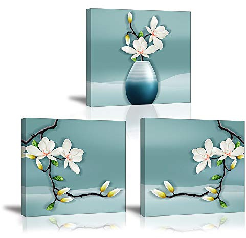 Piy Painting 3 x Moderner Druck Orchidee Blumen Malerei in der Vase, Home Deko, wasserdicht, fertig zum Aufhängen, Wandkunst für Schlafzimmer, Küche, Wohnzimmer, Geschenk, Geburtstag, 30 x 30 cm