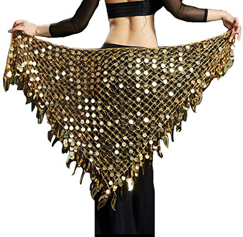 Lauthen.S Women Belly Dance Hip Scarf Sequins Mesh Triangle Wrap Skirt Waist Chain(Gold)