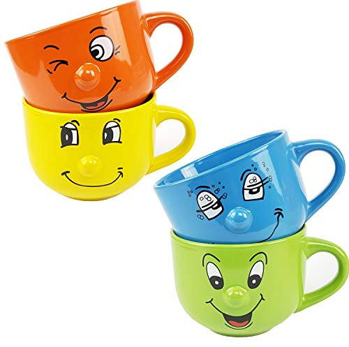 BuyStar Set di 3 Tazza Grande in Porcellana Decorata con smorfie, Tazze Umoristiche, Colori Assortiti Cucina Colazione Merenda Latte Cappuccino tè