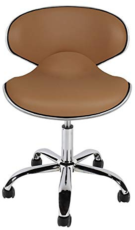 J & A Euro Pedicure Stool – Cappuccino, Adjustable Height Lever, Silent Rolling Casters, Firm Back Support, High-Density Foam Cushion, PU Frame, 19 W x 23 D, JA-EUROPEDISTOOL