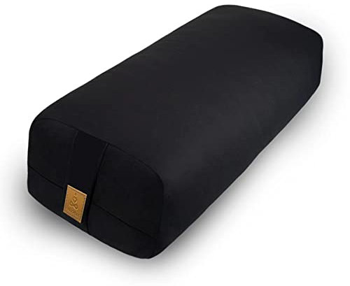 Yoga Bolster Pillow 26x10.5x5.5in Rectangular Meditation Cushion for Massage and Back Support, Breathable Cotton Fill, Zippered Organic Cotton Cover, Easy-Carry Handle, Machine Washable (Black)