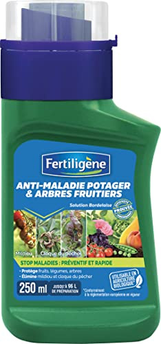 FERTILIGENE FMAPO25 -Anti-Maladies Potager & Arbres Fruitiers 250 ml - A base de cuivre liquide -Prévient et soigne les maladies sur fruits et légumes -Anti mildiou-A diluer jusqu’à 96L de préparation