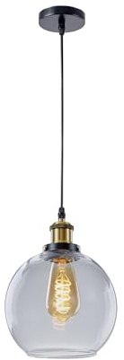 MOSSODOR Luna Globe Pendant Ceiling Light Modern Glass Shade Hanging Lamp Fixture Brass Indoor Decorative Lighting (Clear, 20cm)