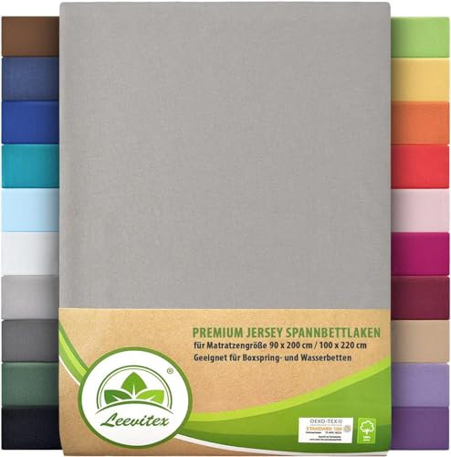 Premium Spannbettlaken, extra schwer und dick, 97% Mako-Jersey-Baumwolle und 3% Elasthan, auch Boxspringbett geeignet, 90 x 200-100 x 220 cm, Grau