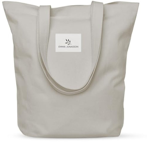 Emma Jonasson Jutebeutel mit Reißverschluss und Innentasche - Stilvoller Shopper Damen - Einkaufstasche mit langem Henkel - perfekte Tasche als Tote bag, Schultertasche, Stofftasche groß grau