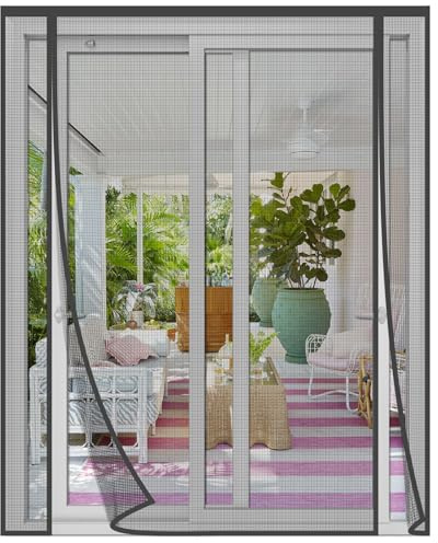 Risareyi Fiberglas Fliegengitter Tür 195x210cm, Magnet Insektenschutz Magnetvorhang Fliegengitter Doppeltür Doppelter Seitliche Öffnung für Schiebetür Balkontür Terrassentür, Ohne Bohren, Grau