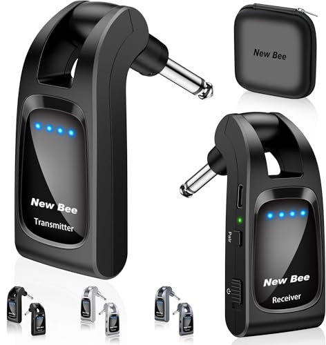 Wireless Guitar System 2.4GHz with 6 Channels 24Bit/48KHz Hi-Res Audio Rechargeable Wireless Guitar Transmitter Receiver for Bass Active Pickup Electric Instruments