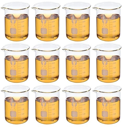 PATIKIL 250ml Low Form Glass Beaker, 12 Pack 3.3 Borosilicate Glass Graduated Printed Scale Measuring Cups with Spout for Kitchen Lab Liquids