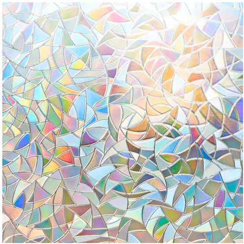 Lifetree Fensterfolie Blickdicht Sichtschutzfolie Fenster Selbsthaftend:Bunt 3D Klebefolie Fenster Statisch Haftend ohne Klebstoff Anti UV Sonnenschutz für Büro Wohnzimmer Regenbogen 90x200cm