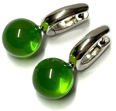 Ohrring 925 Silber rhodiniert Bernstein grün (karibischer Bernstein) Kugel 12mm Creole