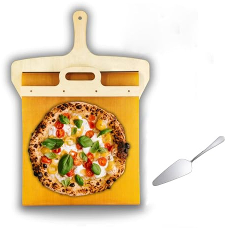 Sliding Pizza Peel,Effesto Pizza Peel & Pizza Shovel with Teeth,The Pizza Peel That Transfers Pizza,Non-Stick Magic Handle Pizza Spatula,Turning Peel, Bread, Pastry, Dough, Cake Spatula (2PCS Yellow)