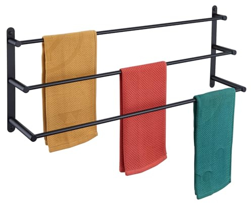 KOKOSIRI B5002BK-L32 Badetuchstangen, 3 Ebenen, Wandmontage, Handtuchhalter, Edelstahl, 3 Ebenen, Leiter, 81,3 cm, Mattschwarz