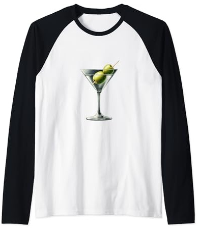 Martini Glass Green Olive Bartender Vodka Gin Cocktail Drink Raglan Baseball Tee