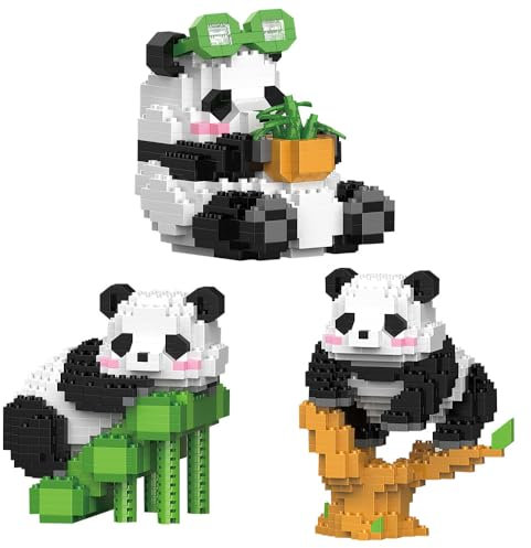 YANGUN Mini Bausteine Panda, 3 Stück Panda Klemmbausteine Set, 3 in 1-Panda-Bausteine Set, Klemmbausteine TiereSet, Mini Tiere BausteineSet, Bausteine für Erwachsene Kinder, Niedlich Panda Bricks