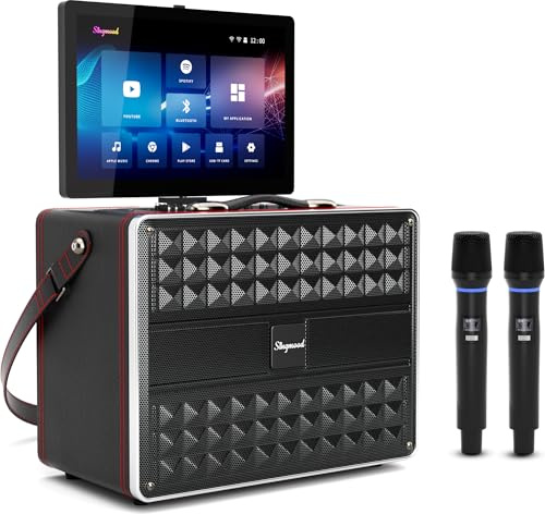 Máquina de karaoke para adultos, con pantalla de letras, altavoz Bluetooth grande portátil inteligente, 2 micrófonos inalámbricos, sistema de karaoke profesional de 800 W de potencia máxima con