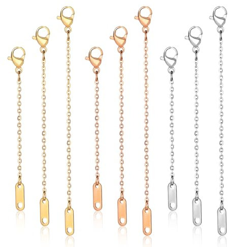 Necklace Extender,9 PCS Silver Gold and Rose Gold Chain Extenders Jewelry Extenders with Lobster Claw Clasp, 2 / 3 / 4 Chain Extension for Necklaces Chokers Braclets Anklets Jewelry Making Supplies